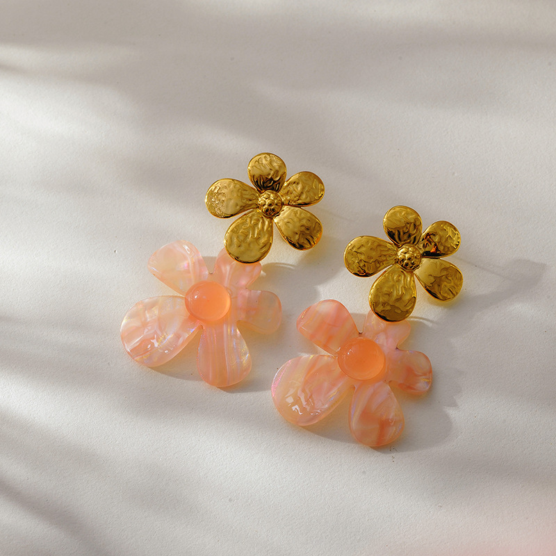 1 Pair Romantic Series Imitation Acetate Sheet Flower Drop Earrings h5Picture5