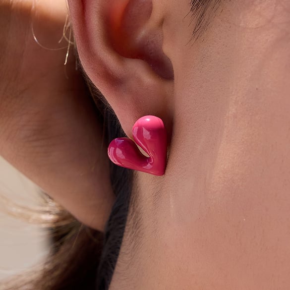 1 Pair Romantic Heart Stainless Steel Gold Color Women's Stud Earrings 2