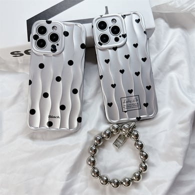 1 custodia per telefono da donna di alta qualità, leggera e di lusso, con cuori e pois h5 Immagine3