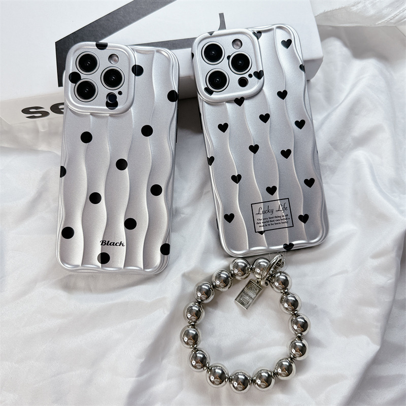 1 custodia per telefono da donna di alta qualità, leggera e di lusso, con cuori e pois Immagine3
