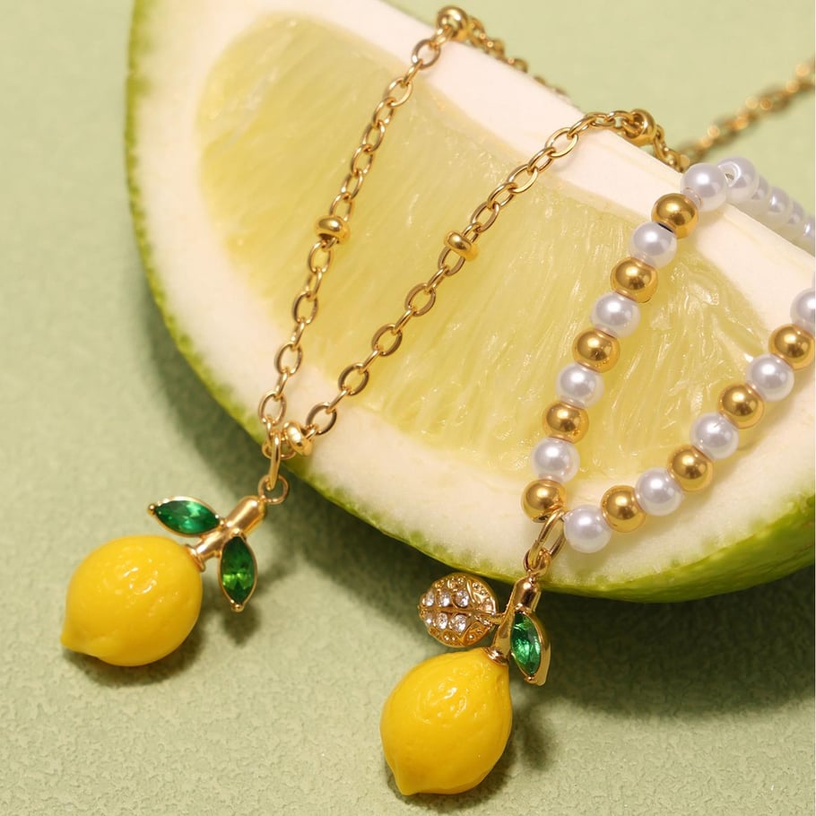 1 Piece Natural Lemon Stainless Steel Gold Color Women's Pendant Necklaces Picture4