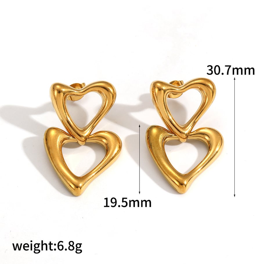 1 Pair Ins Style Heart Stainless Steel Drop Earrings 