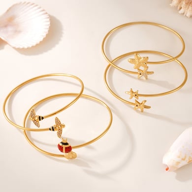 Braccialetti da donna in acciaio inossidabile color oro con zirconi, 1 pezzo, delicati insetti h5 Immagine5