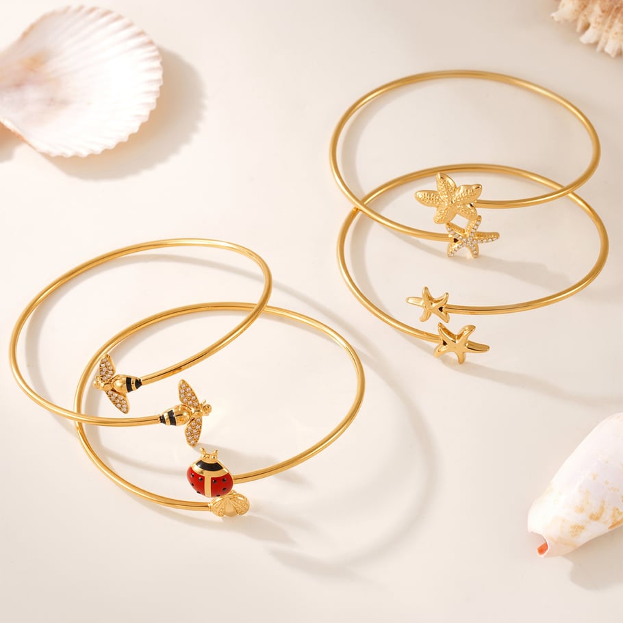 Braccialetti da donna in acciaio inossidabile color oro con zirconi, 1 pezzo, delicati insetti Immagine5