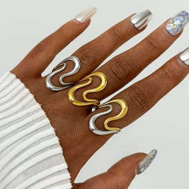 Anillos llamativos de acero inoxidable en color dorado con forma irregular simple de 1 pieza h5 Imagen6