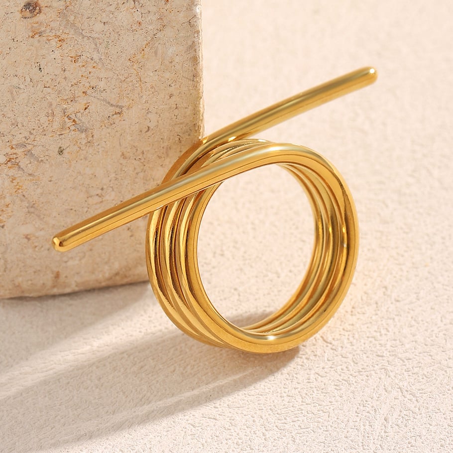 1 stuk Daily Twist veervormige statement ringen van roestvrij staal in goudkleur Afbeelding5