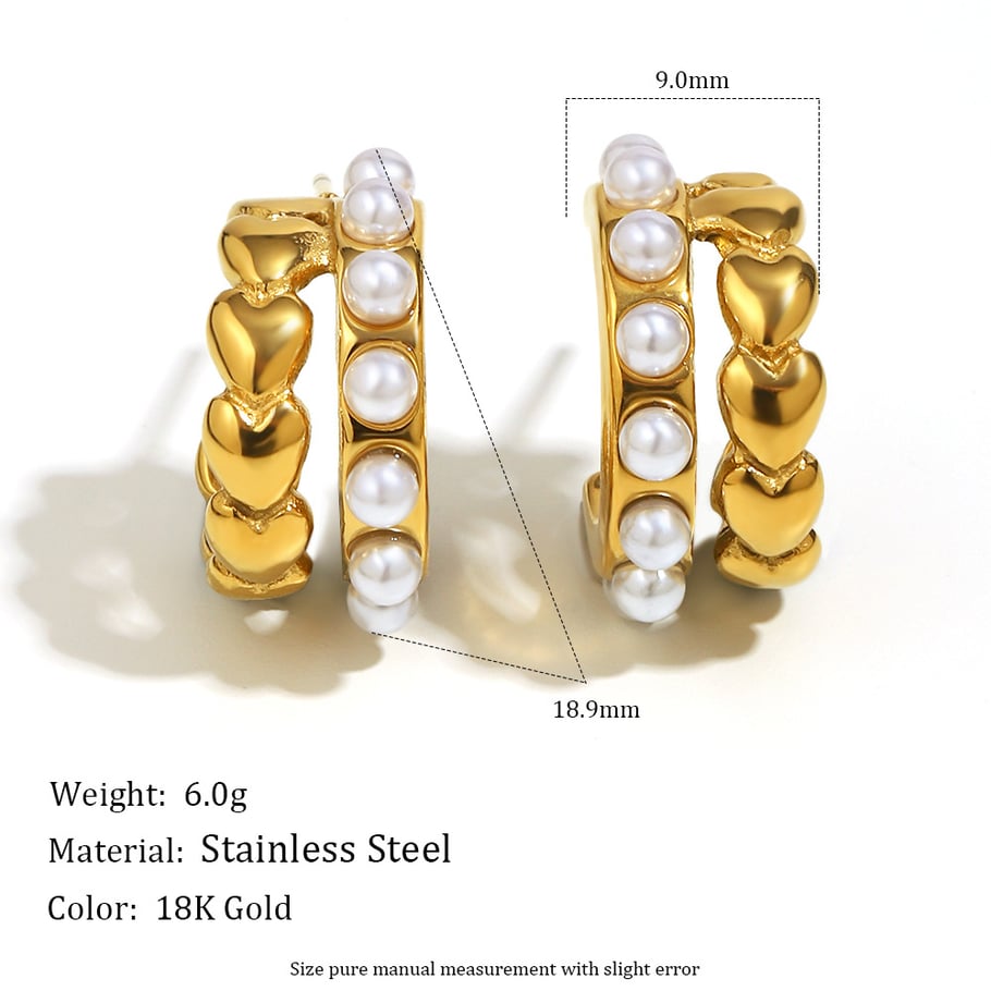 1 Pair Heart Stainless Steel Gold Color Hoop Earrings Picture2
