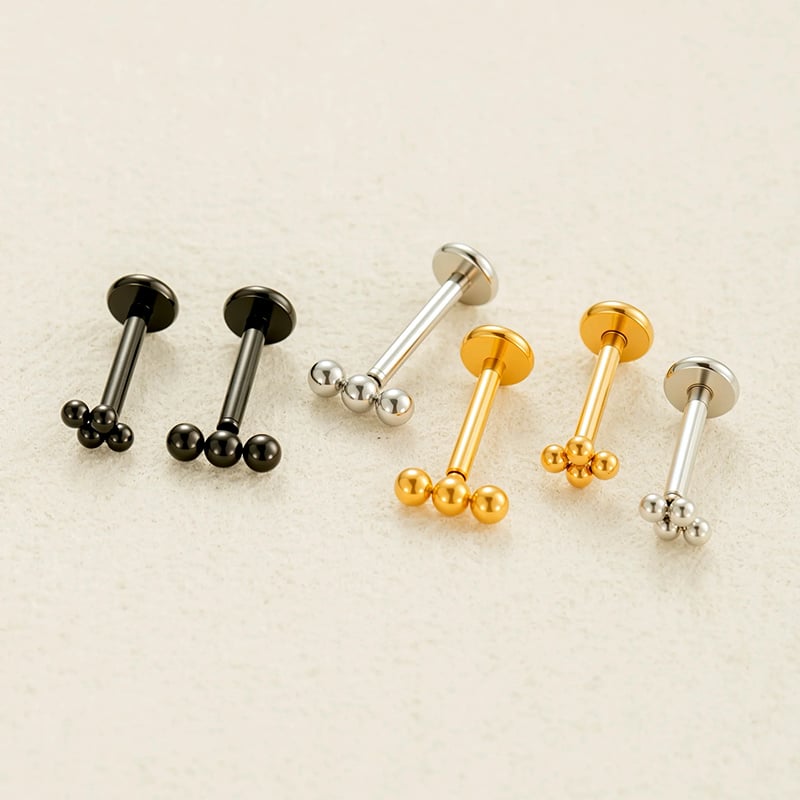 1 pieza de aretes de piercing de acero inoxidable dorados con forma de bola diaria para mujer Imagen4