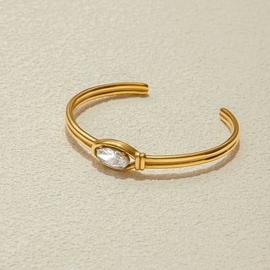 Bracelet élégant ovale en acier inoxydable couleur or pour femme, 1 pièce h5 Image4