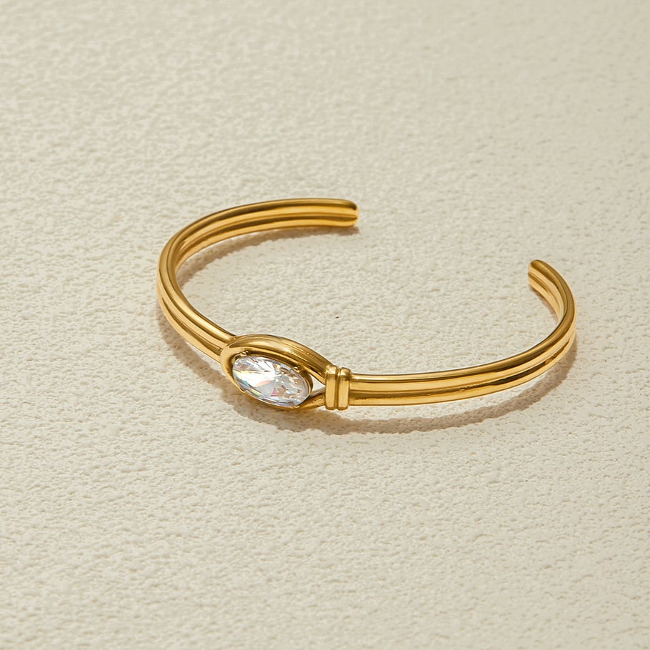 Bracelet élégant ovale en acier inoxydable couleur or pour femme, 1 pièce Image4