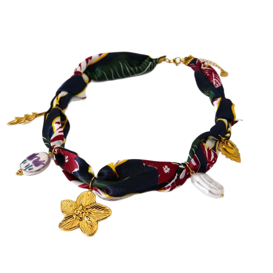 1 Piece Fabric Flower Gold Color Pendant Necklace h5Picture5
