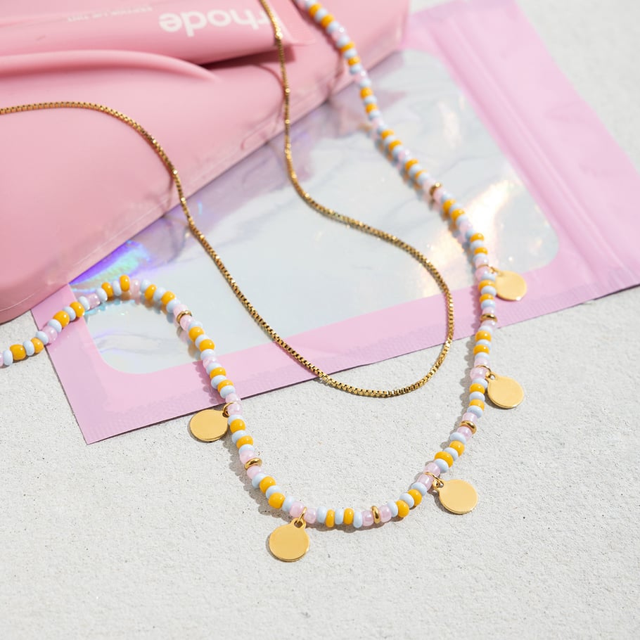 Conjunto de joyería para mujer de 1 pieza con cuentas versátiles de acero inoxidable en color dorado Imagen6