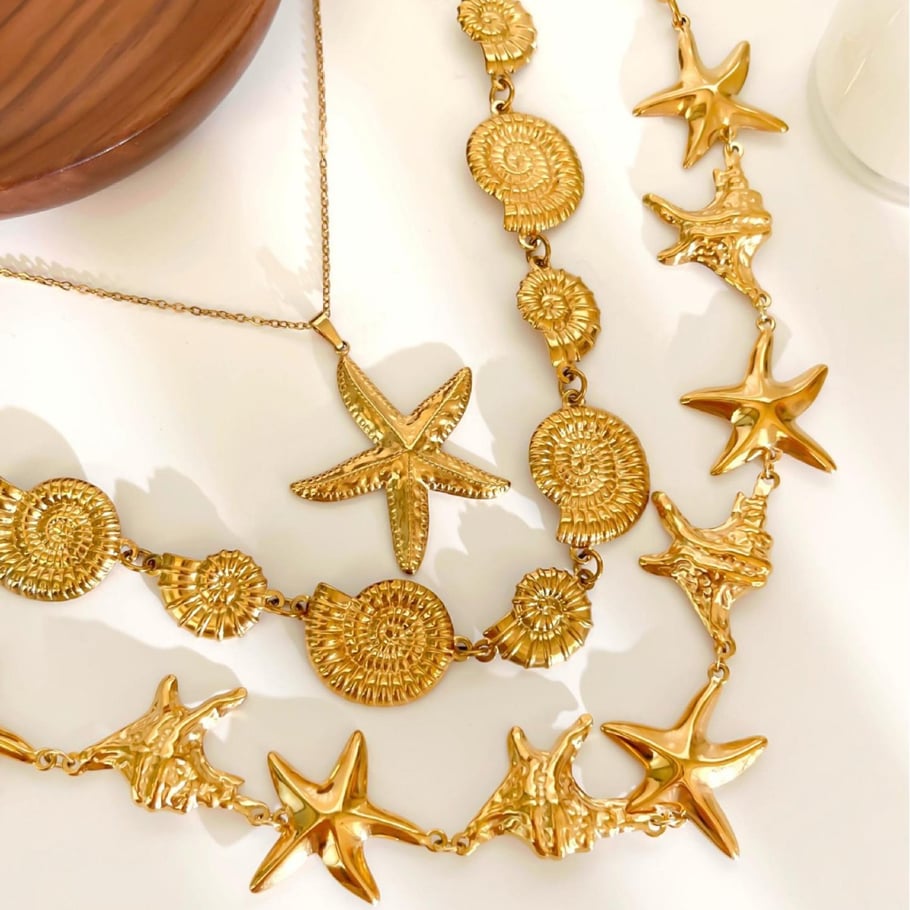 1 Piece Starfish Stainless Steel Gold Color Pendant Necklace Picture5
