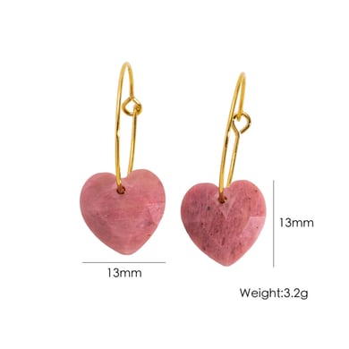 1 Pair Simple Series Elegant Heart Natural Stones Women's Hoop Earrings h5 