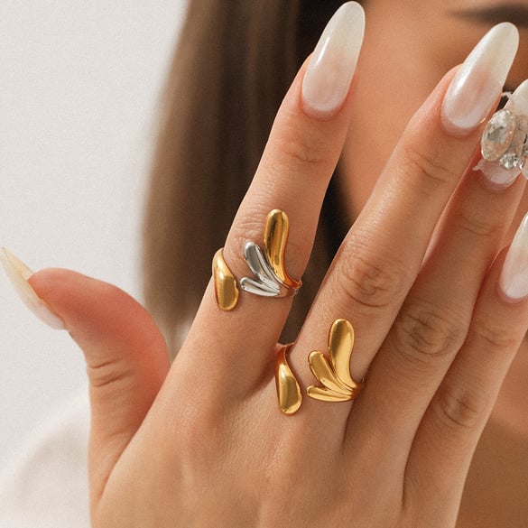 1 Piece Simple Series Daily Irregular Shape Stainless Steel Gold Color Statement Rings 2