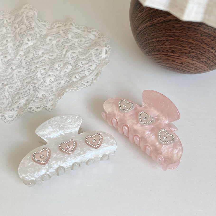 1 paar Simple Series schattige hartvormige acetaat haarklemmen voor dames Afbeelding4