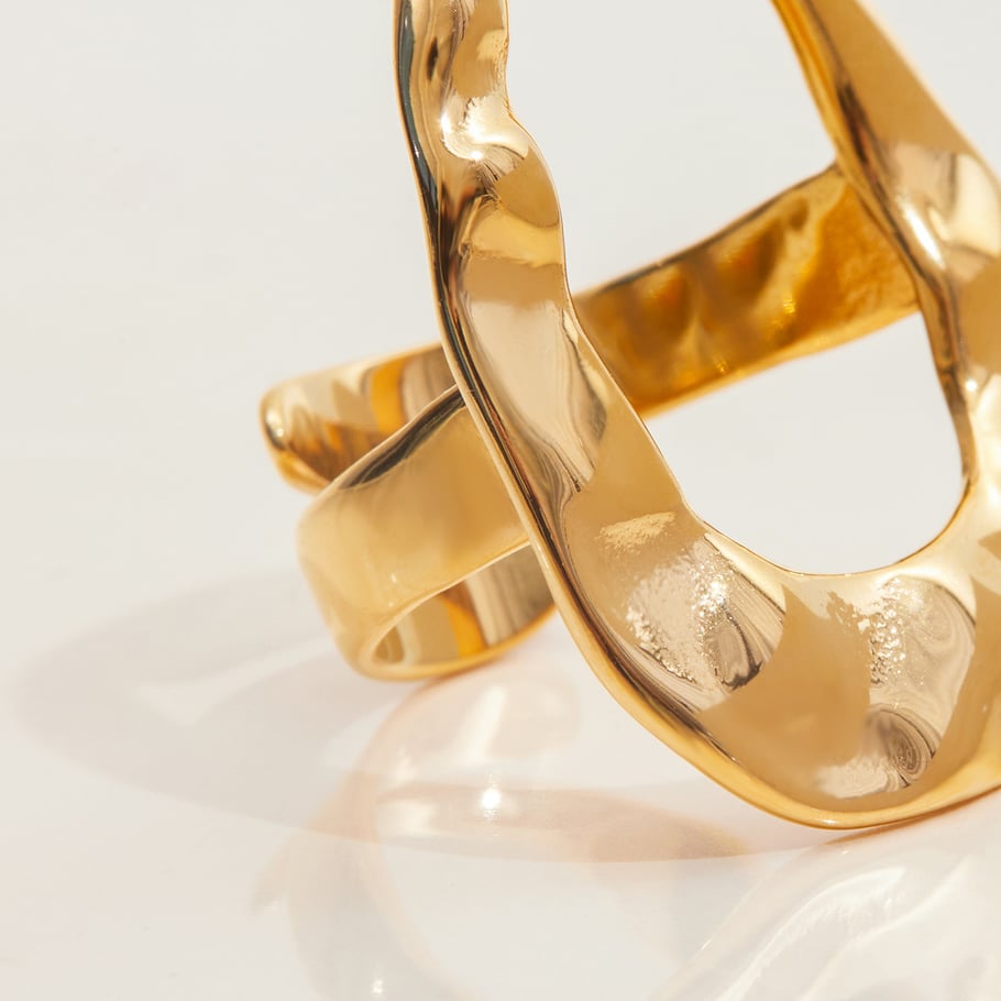 1 stuk onregelmatige ovale roestvrijstalen statement ringen in goudkleur Afbeelding8