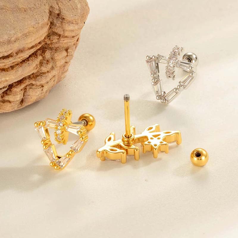 1 Piece Heart Copper Gold Color  Zircon Piercing Earring Picture3