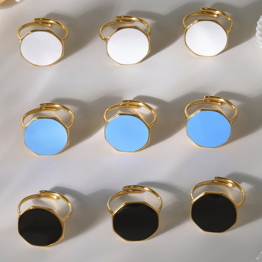 1 pezzo di anello in acciaio inossidabile color oro con smalto esagonale Immagine3