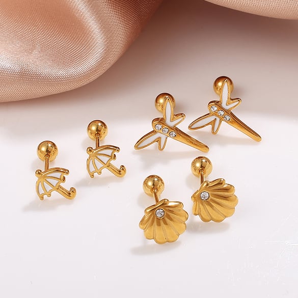 1 Pair Animal Stainless Steel Gold Color Stud Earrings