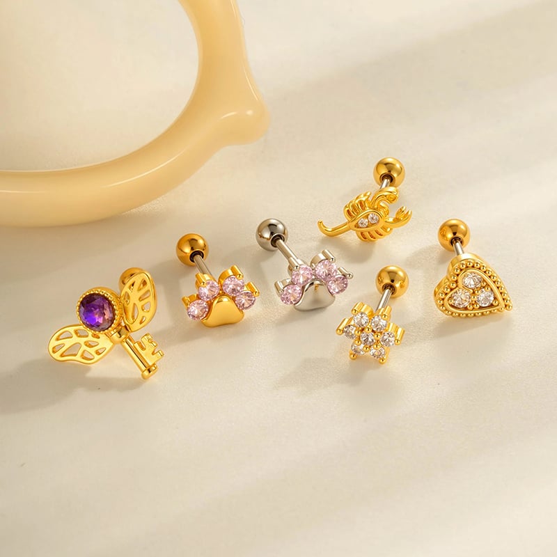 1 pieza de pendientes de perforación con garra brillante de cobre, color dorado y circonita para mujer Imagen4