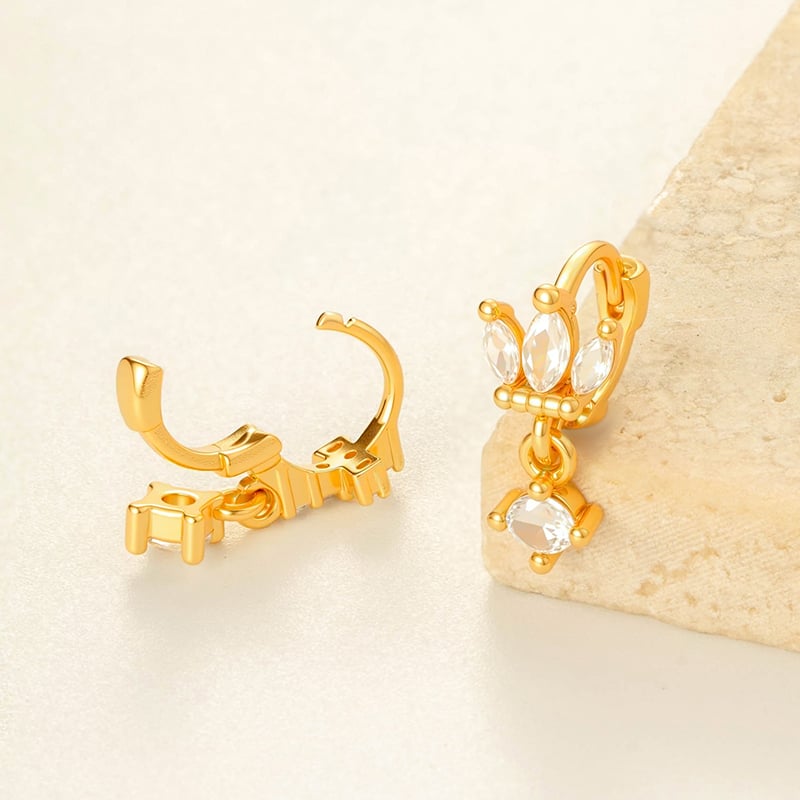 1 Adet Kelebek Bakır Altın Rengi Zirkonyum Piercing Küpe Resim3