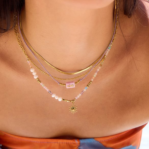 1 Piece Polychrome Beads Sun Stainless Steel Gold Color Women's Pendant Necklaces 2