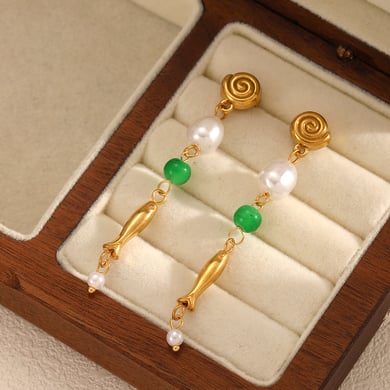 1 Pair Ins Style Fish Stainless Steel  Gold Color Dangle Earrings h5 Picture2