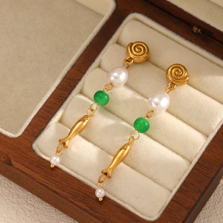 1 Pair Ins Style Fish Stainless Steel  Gold Color Dangle Earrings Picture2