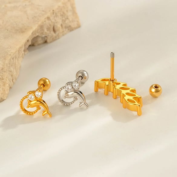 1 Piece Copper Gold Color Zircon Piercing Earring