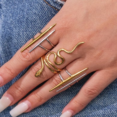 Anelli semplici in acciaio inossidabile color oro con serpente naturale, 1 pezzo h5 Immagine4