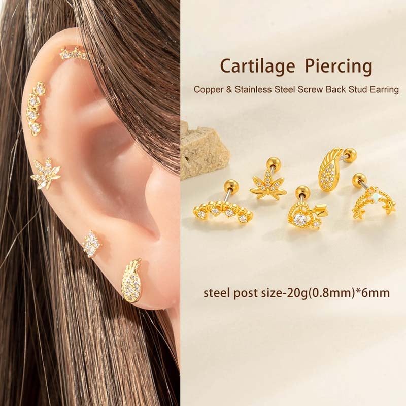 1 pieza de delicados pendientes de perforación de palma de cobre, color dorado y circonita para mujer Imagen5