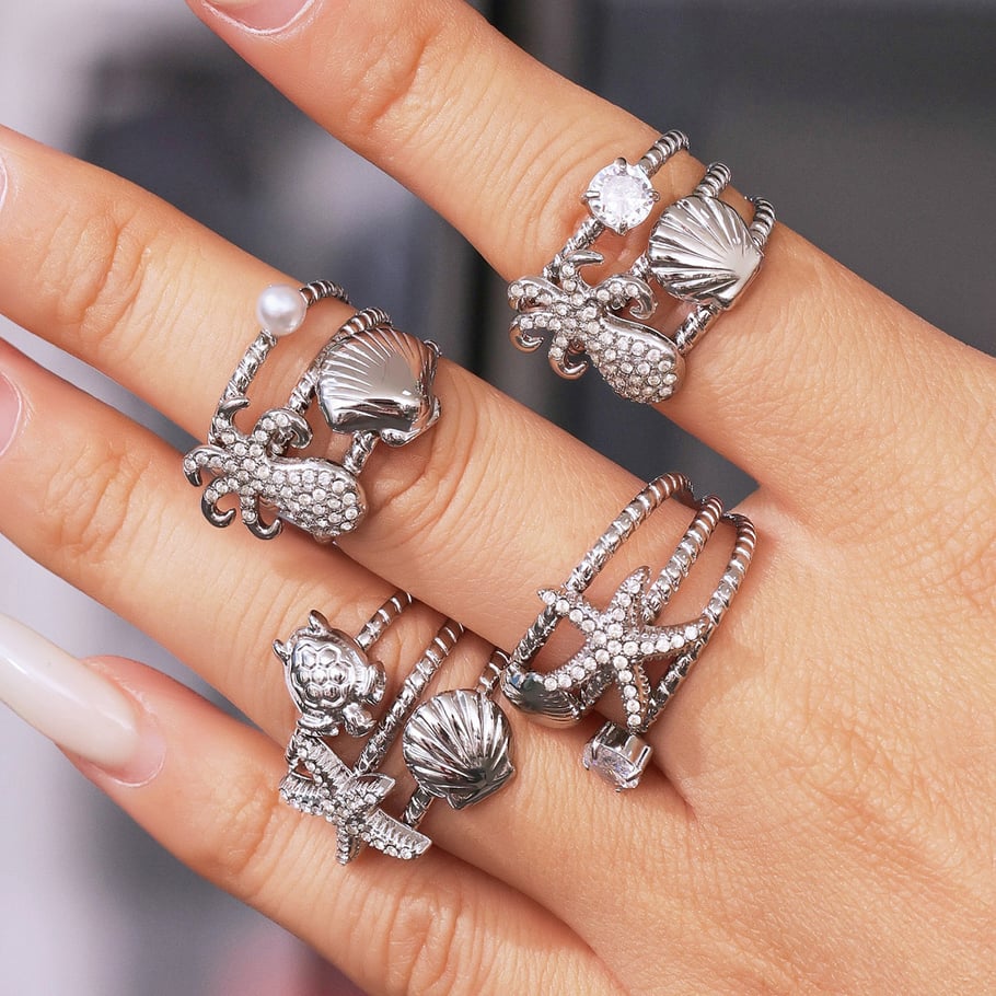 1 Piece Shinning Marine Organism Stainless Steel Gold Color Statement Rings h5Picture5