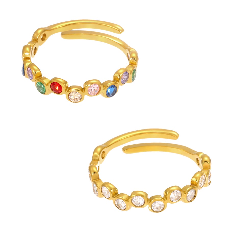 1 pezzo squisito anello da donna in acciaio inossidabile color oro con zirconi e pietre preziose Immagine8