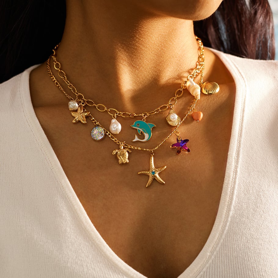 1 Piece Retro Starfish Stainless Steel Gold Color Women's Pendant Necklaces Picture9