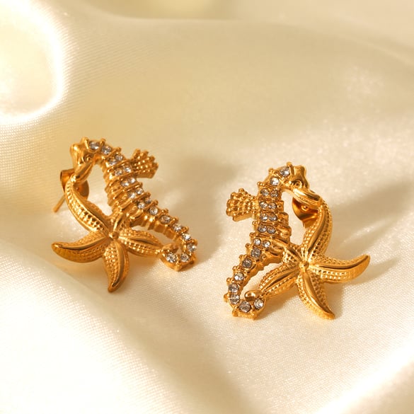 Simple  Animal Stainless Steel   Gold Color  Zircon Women's Stud Earrings