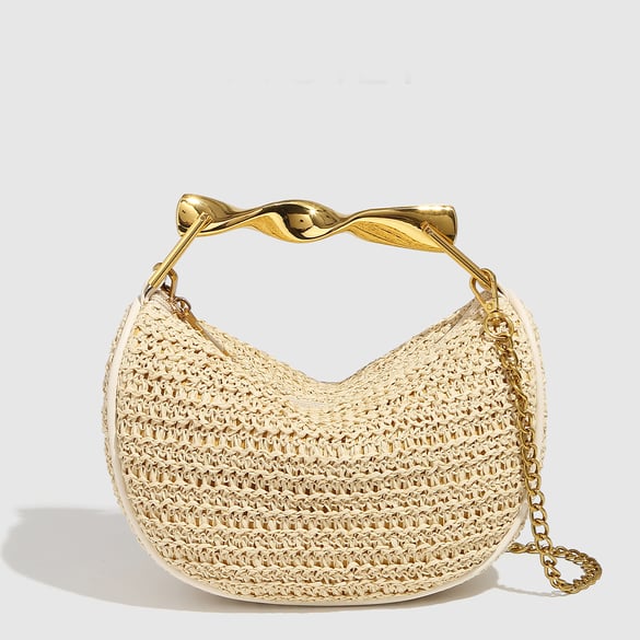 1 Piece Romantic Beige Straw - woven Chain Women's Handbags