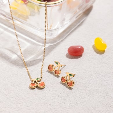 Conjunto de joyería para mujer de 1 pieza de acero inoxidable color dorado con cereza natural h5 Imagen5