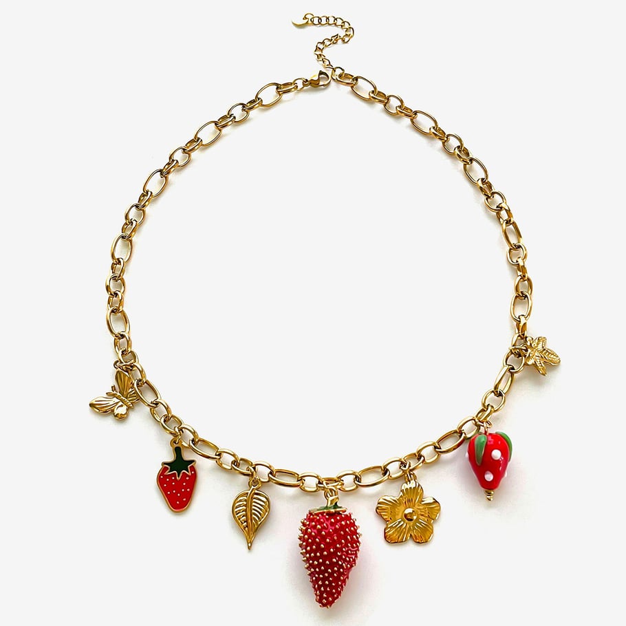 1 Piece Strawberry Stainless Steel  Gold Color Pendant Necklace 