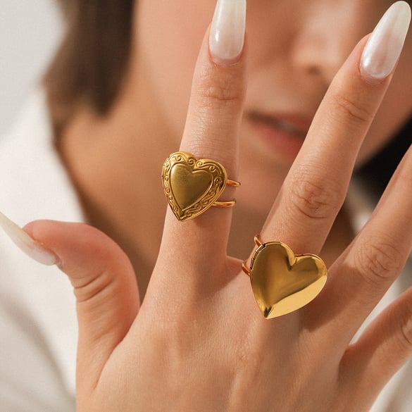 Anelli semplici da 1 pezzo in acciaio inossidabile color oro con cuore giornaliero