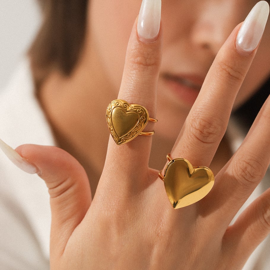 1 Stück Simple Series Daily Heart Statement-Ringe aus Edelstahl in Goldfarbe Bild3