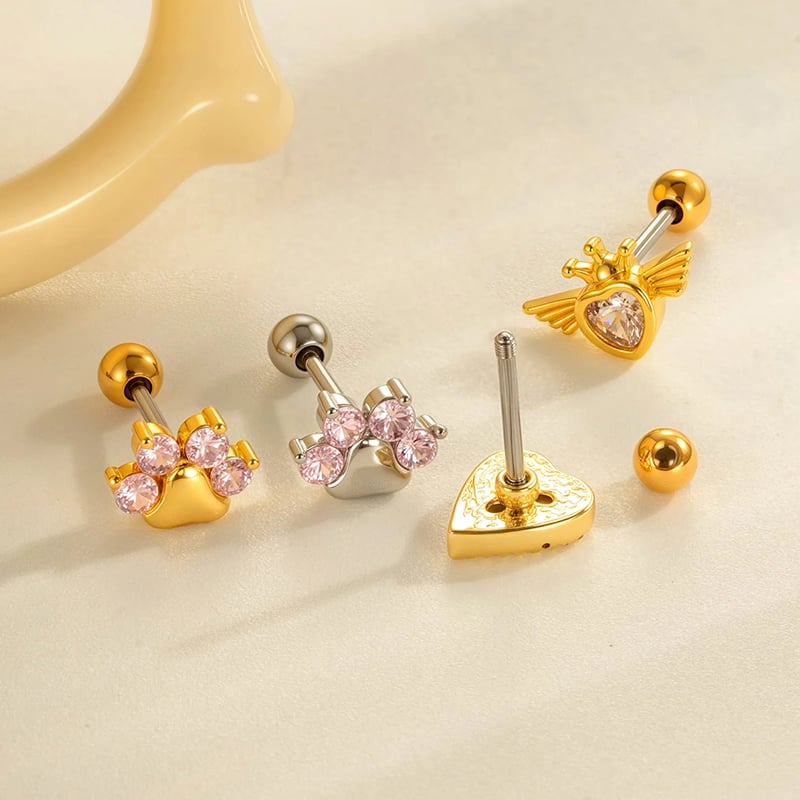 1 pieza de pendientes de perforación con garra brillante de cobre, color dorado y circonita para mujer Imagen3