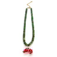 Collana con perline verdi e aragosta rossa (+ scatola di imballaggio) 