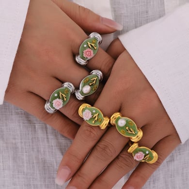1 Piece Romantic Series Flower Stainless Steel Gold Color Statement Rings h5 Picture2