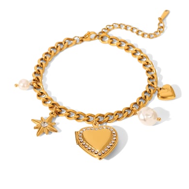 1 Piece Daily Heart Stainless Steel Gold Color Zircon Women's Charm Bracelets h5 