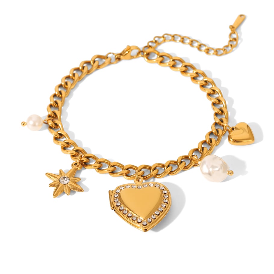 1 Piece Daily Heart Stainless Steel Gold Color Zircon Women's Charm Bracelets 