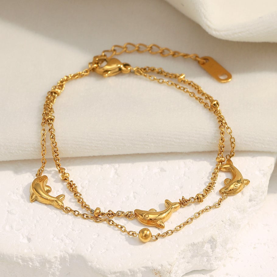 1 Piece Natural Dolphin Stainless Steel Gold Color Women's Charm Bracelets Picture6