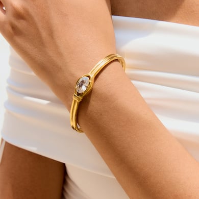Bracelet élégant ovale en acier inoxydable couleur or pour femme, 1 pièce h5 Image3
