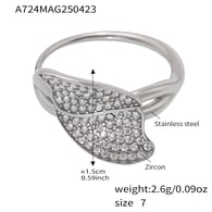 A724-Steel 5A Zircon Leaf Open Ring/No.7 Picture2
