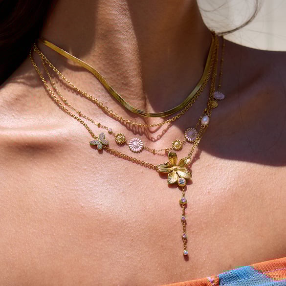 1 Piece Exquisite Flower Tassels Stainless Steel Gold Color Women's Pendant Necklaces